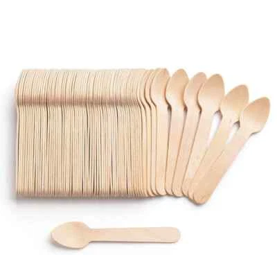 50/100Pcs Disposable 3.8-Inch Mini Wooden Spoons  for Yogurt Ice Cream Desserts - Image 1 of 4