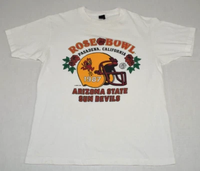 ASU T-Shirt VTG Arizona State Rose Bowl Size M 80s White ASU Helmet Logo c.1987 - Image 1 of 4