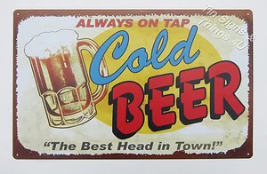 Kaltes Bier vom Fass Bester Kopf BLECHSCHILD lustig Retro Becher Kunst Metall Poster Bar Deko - Bild 1 von 2