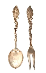 Sweden silverplate demitasse spoon and snail fork dancing woman  4 inch - Picture 1 of 8