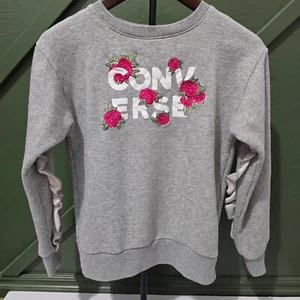 Converse Floral Embroidered Sweatshirt Ruffle Sleeve Gray Top Kids Girl L - Picture 1 of 4