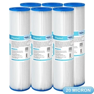 6 Pack 10"x2.5" Washable Pleated Whole House Sediment Water Filter 20 Micron - Picture 1 of 9