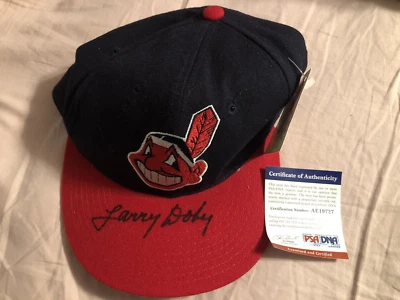 LARRY DOBY SIGNED CLEVELAND INDIANS FITTED NEW ERA CAP HAT PSA DNA CHIEF WAHOO - Image 1 of 4