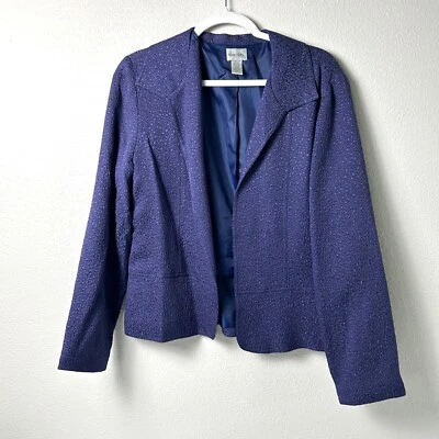 Chicos Blazer Womens Size L 2 Purple Silk Blend Lined Open Front Textured Jacket - Image 1 of 4