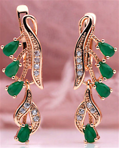 Fabulous! Green Emerald Earrings, 14k Rose Gold Plated. New.