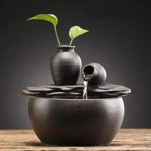 Ceramic Tabletop Fountain for Indoor and Outdoor (Ceramic Pot Fountain) (Black) - Picture 1 of 6