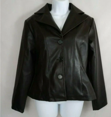 KC Collections Women's Black Leather Blazer Jacket Size Small - Image 1 of 4