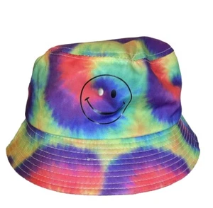 Tie Dye Hat Bucket Style Happy With Smiley Face Hippy Boho Festival Free Spirit - Picture 1 of 3