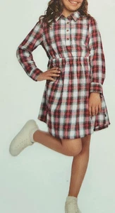 Gap Kids Girls Casual Easy Care Knee Length Long Sleeve Dress Red Plaid XS - Picture 1 of 6