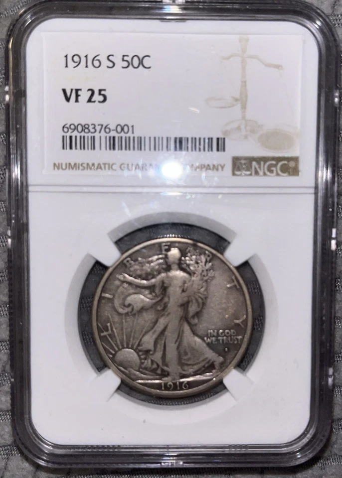 1916 S Walking Liberty Silver Half Dollar VF25 - Image 1 of 3