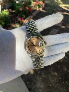 ROLEX MENS DATEJUST 16234 SALMON ROMAN DIAL 18K WHITE GOLD/STAINLESS STEEL WATCH - Picture 1 of 11