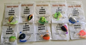 10 PKGS TRIPLE THREAT 12 INCH 3 HOOK CRAWLER HARNESS'S NEW FREE SHIPPING - Picture 1 of 1