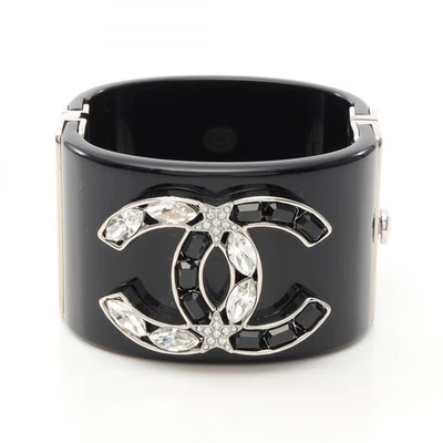 Brazalete Marca Chanel Coco Acero Inoxidable Plástico Estrás Negro Usado Mujer CC Foto 1 de 4