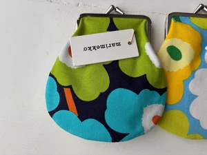 Marimekko "Mini Unikko/Pieni Kukkaro" Coin Purse Blue Lime, Cotton, Findland - Picture 1 of 3