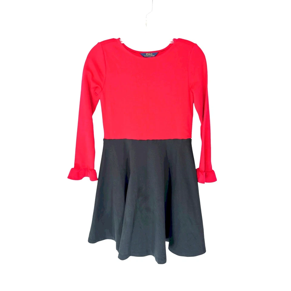 Polo Ralph Lauren Girl's Dress Black Red Holiday Christmas Long Sleeve Large - Image 1 of 4