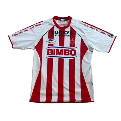 Camiseta de futebol vintage Atlética Necaxa XL Bimbo México 2001-2002 Rayos branca vermelha - Imagem 1 de 4