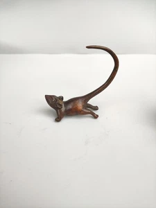 Chinese Old Antique Bronze Long tailed mouse Zodiac Rat Statue Netsuke - Picture 1 of 7