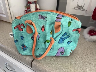 Bolso de Hombro Sally Huss Multicolor Lona Tema Náutico Playa Hecho a Mano Cartera Foto 1 de 4
