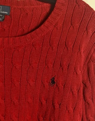 Boys Polo Ralph Lauren Cable Knit Pullover Crew Neck Sweater XL 18-20 Red - Image 1 of 4