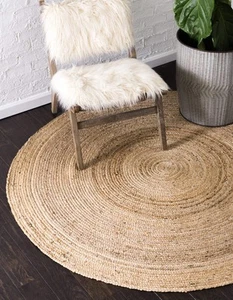 Braided Jute Collection Area Rug - Dhaka (8' Round, Natural) - Picture 1 of 9
