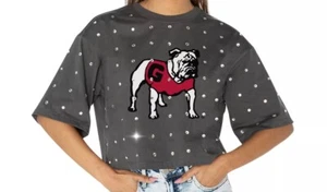 Women's Gameday Couture Gray Georgia Bulldogs Go Time Rhinestone Crop T-Shirt - Picture 1 of 3
