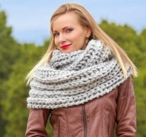 Chunky handmade wool scarf infinity round shawl stylish neck warmer SUPERTANYA - Picture 1 of 36