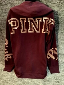 Felpa con cappuccio Victoria's Secret rosa Bling Campus pullover nero orchidea oro rosa M - Foto 1 di 10