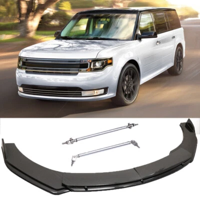 Carbon Fiber Look Front Lip Spoiler Splitter+ Strut Rods For Ford Flex 2009-2019 - Image 1 of 4