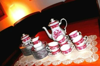 Gedeck Kaffeeservice Mitterteich Bavaria Royal Derby Rot Blume Weiß Porzellan - Bild 1 von 4