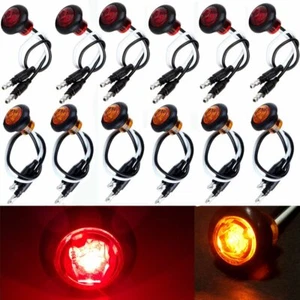 12x Amber & Red Round Bullet Clearance Side Marker Truck Trailer Mini LED Lights - Picture 1 of 6