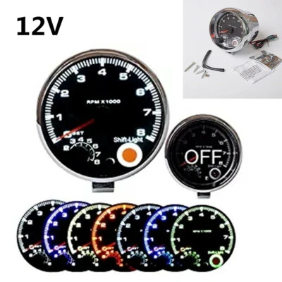 Tacómetro Coche Universal 12V 3.75" 7 Colores Retroiluminación LED 0-8000 RPM Antigolpes Foto 1 de 4