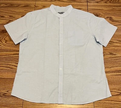 Camisa PJ Paul Jones Para Hombres 2XL Azul Algodón Lino Cuello con Bandas Manga Corta Playa Foto 1 de 4