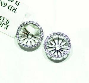 14K Gold Natural Round Diamond Halo Engagement Earring Jackets 6MM Vintage - Picture 1 of 4