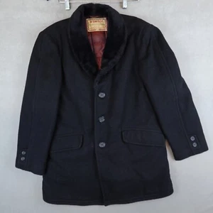 VTG 70s McGregor Coat Mens Wool Insulated Faux Fur Collar Size 36 Black - Picture 1 of 11