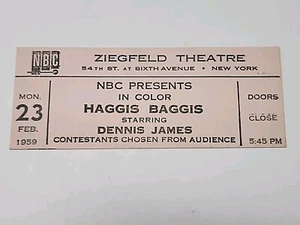 Ziegfeld Theater Ticket Stub 1959 Haggis Baggis Show Audience Contestants JRR3 - Picture 1 of 2