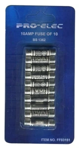 Pro Elec 10A Plug Top Fuses – BS1362 Rated, 10-Pack for UK Mains Plugs - Picture 1 of 2