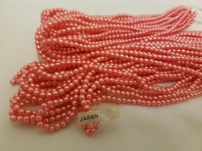 12 hebras japonesas 3,5 mm redondas perlas acrílicas de coral cuentas de plástico 60" vintage Foto 1 de 3