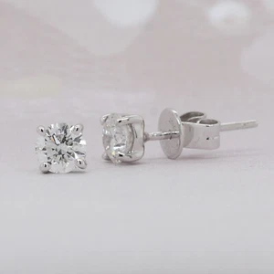  .76 Total Carats 18K White Gold Round Stud Solitaire Diamond Earrings  - Picture 1 of 3