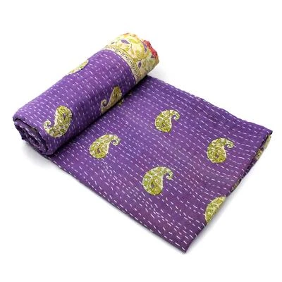 Vintage Quilt Indian Organic Cotton Bedspread Decorative Bedding Throw - Image 1 of 4