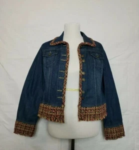 Chaqueta de mujer LIZ CLAIBORNE azul vaquero talla pequeña grande tweed con botones - Imagen 1 de 9