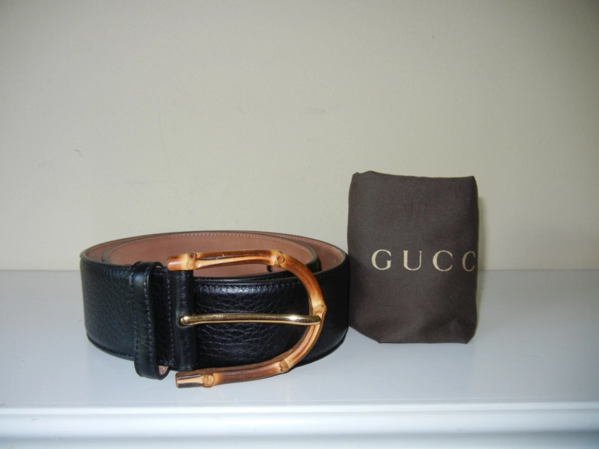 GUCCI GGキャンバス レザー ベルト 85-34 Gucci Bamboo Buckle /Leather 2''Width Black Belt SZ 85/34 | eBay