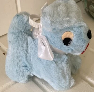 Vintage Bantam Toys Blue Plush Dog Wrist Elastic Rattle With Tag Made In USA - Picture 1 of 13