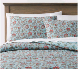 3pc Full/Queen Printed Comforter & Sham Set Teal Blue Floral