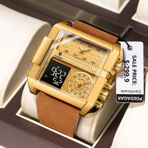 Mens Chronograph Leather Quartz Watches Waterproof Luminous Date Wristwatch Gift - Picture 1 of 15