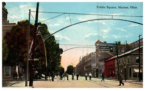 Marion Ohio Public Square Advertising Stores People Street 1913 Antique Postcard - Picture 1 of 3