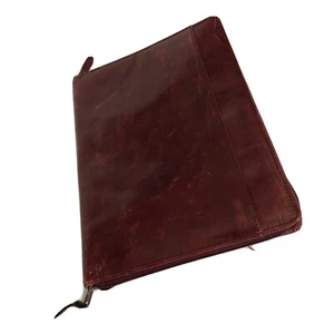DISTRESSED Burgundy Pad Holder, 12.5x9.5 Zippered LEATHER Pockets, Writing Pad - Picture 1 of 6