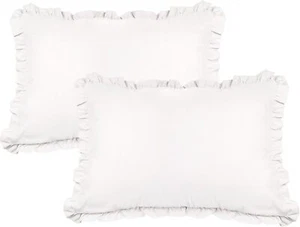 Ruffle Pillow Shams White Standard Set (20x26 inches) - Picture 1 of 7