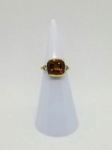 6.00 Ct Citrine & Natural Diamonds Bezel Ring 14K Solid Yellow Gold - Picture 1 of 6