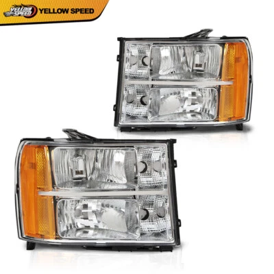 Headlights Fit For 2007-2013 GMC Sierra 1500 2500HD 3500HD Crystal Left+Right - Image 1 of 4