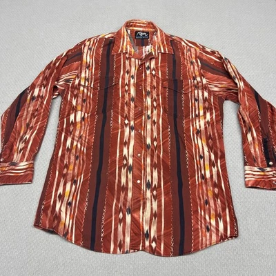 Roper Rodeo Blue Pearl Snap Shirt Mens L Western Ikat Aztec Southwestern Cowboy - Image 1 of 4